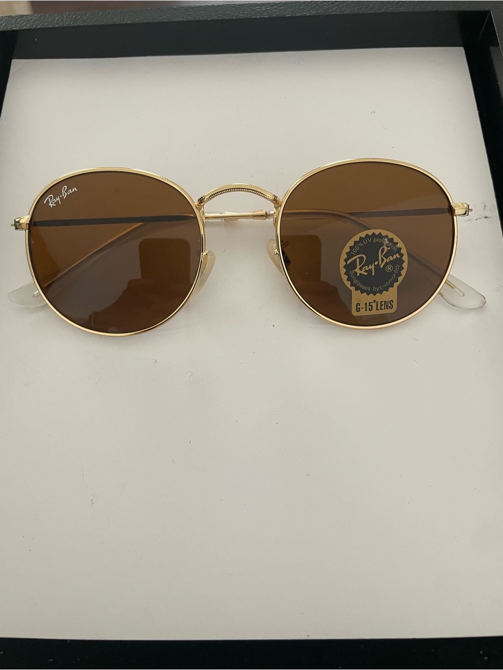 Ray-Ban Gold Frame with Brown Lenses Round Sunglasses